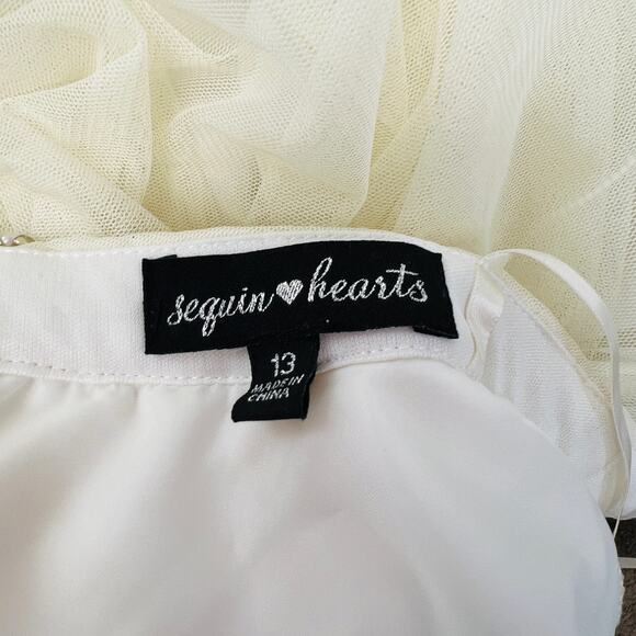Sequin Hearts Juniors High Low Tulle Skirt Ivory White Layered Mini New Size 13 - Picture 8 of 9